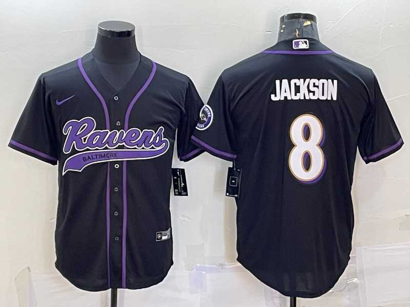 Men%27s Baltimore Ravens #8 Lamar Jackson Black With Patch Cool Base Stitched Baseball Jersey->baltimore ravens->NFL Jersey